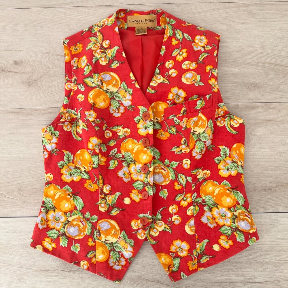 Vintage 90s Classiques Entier Petites Red Vest Fruit & Floral Size S / Geek Chic